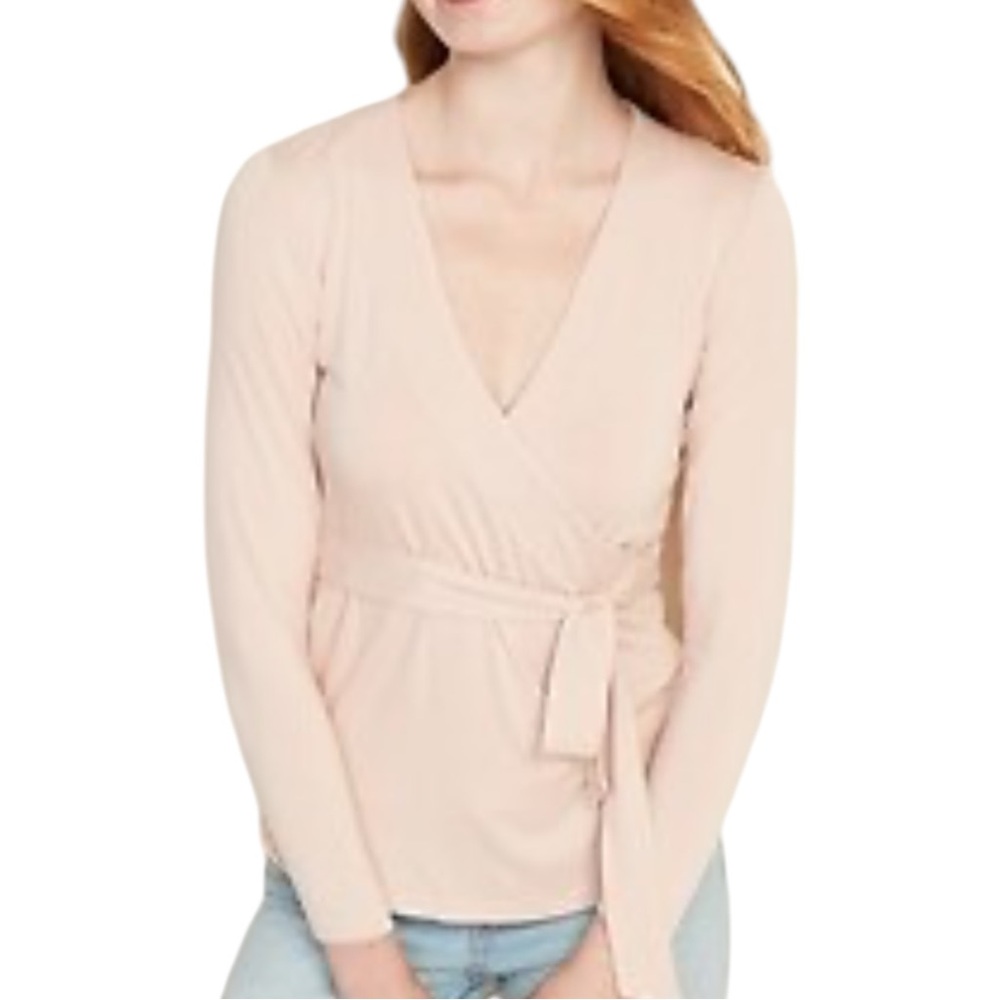 LOFT Pink Wrap Cardigan Blush Knit V-Neck Size Medium Petite MP